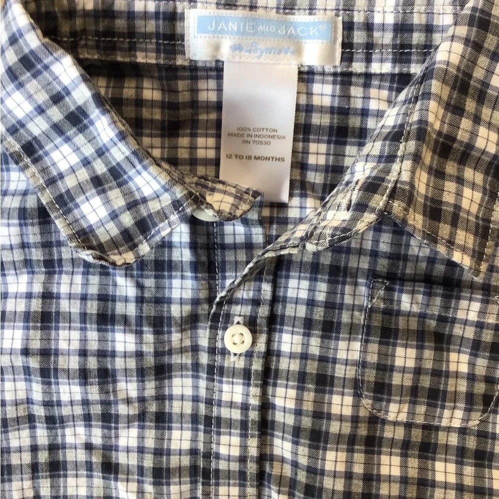 Janie and Jack‎ Poplin Plaid Bodysuit Snaps Long Sleeve Button Down Shirt Boys